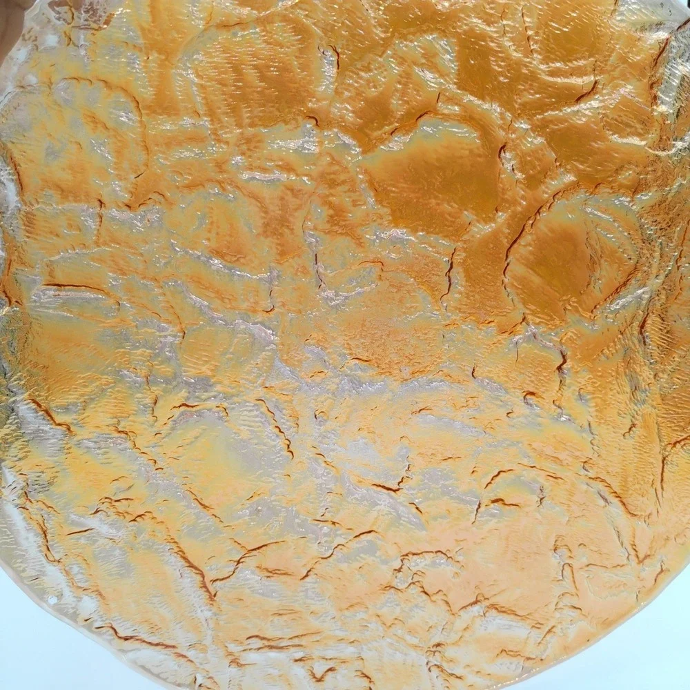 Marigold Carnival Glass Style 13 In Charger Plate Textured Ice Tree Bark Platter